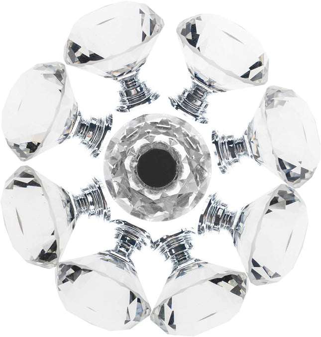 12PCS Diamond-Shaped Crystal Glass Drawer Knobs – 30mm Silver Cabinet Pulls