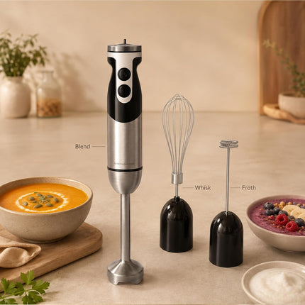 3-in-1 Hand Blender Set 12-Speed Immersion Blender with Whisk and Milk Frother Turbo