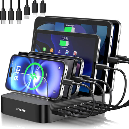 6-Port USB Charging Station – Multi-Device Organizer for iPhone, iPad, Android