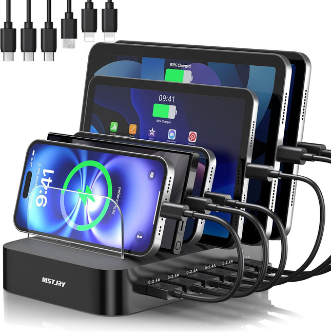 6-Port USB Charging Station – Multi-Device Organizer for iPhone, iPad, Android