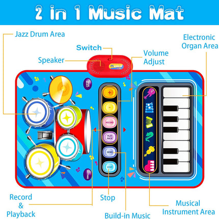 Baby Musical Play Mat – 2-in-1 Piano & Drum Toy for Toddlers 1–2