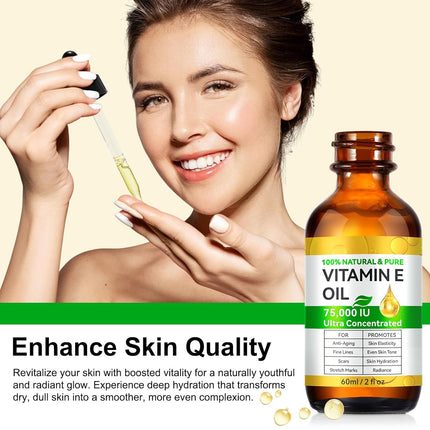 Vitamin E Oil 75,000 IU – Pure, Easy-to-Absorb Oil for Skin, Scars & Radiant Skin