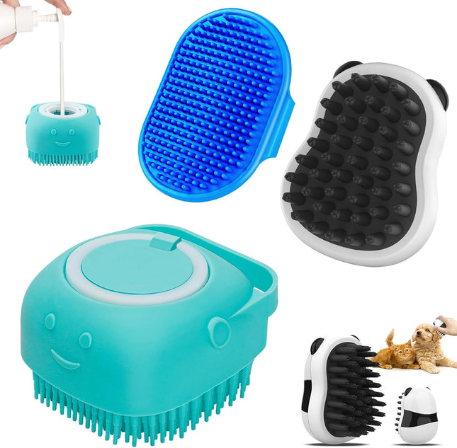 Dog Grooming Brush, 3-in-1 Adjustable Scrubber for Short & Long Haired Pets (Blue)