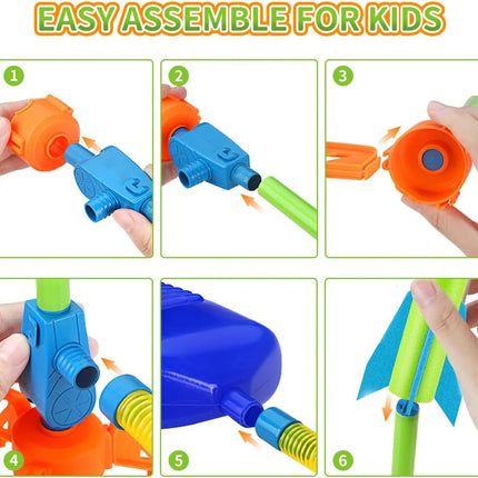 Kids Foam Rocket Launcher Toy with 6 Air Rockets Outdoor Game Ages 3-8+