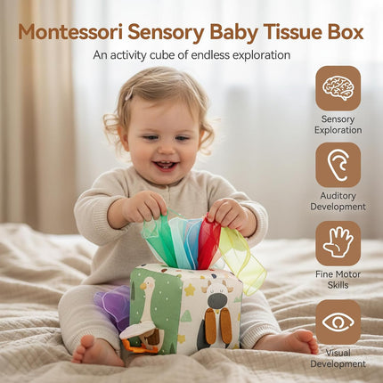 Baby Tissue Box Toy 6-18 Months Montessori Sensory Toy Crinkle Tissues Fine Motor