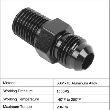 2PCS 6AN Male Flare to 1/4" NPT Aluminum Straight Pipe Fitting Adapters
