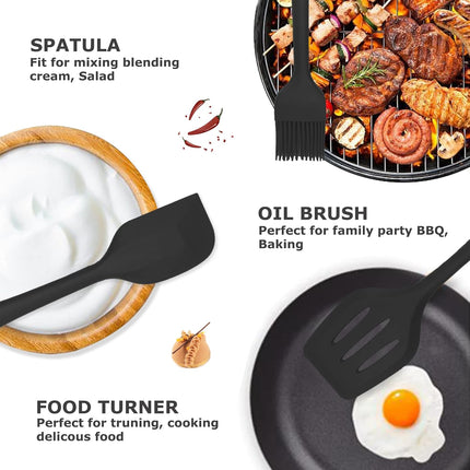 5PCS Silicone Kitchen Utensils Set with Holder Heat Resistant Black