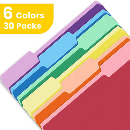 30-Pack Manila File Folders – 8.5x11, 6 Assorted Colors, Home & Office