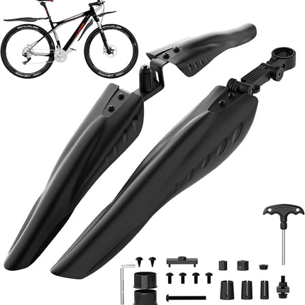 Bike Mudguard Set, Adjustable Front & Rear Mud Flaps for 24-27.5in MTB Road Bikes