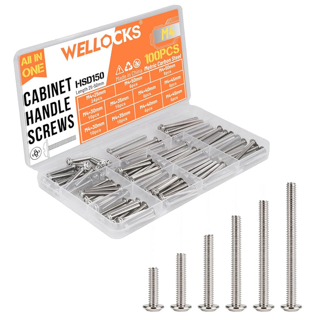 100-Pack Cabinet Screws M4 25-50mm – Metal Phillips for Handles & Drawers