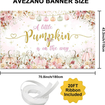 Pink Pumpkin Baby Shower Backdrop 70.8×43.3" – Fall Floral Party Decor