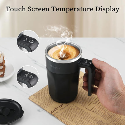 Rechargeable Self Stirring Coffee Mug with LCD Temperature Display, Black