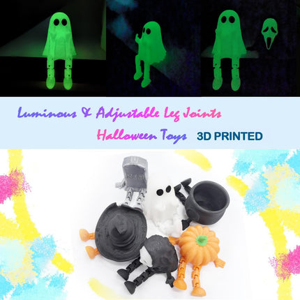 6-Piece 3D Printed Halloween Ghost Figurines, Movable Joints, Pumpkin Table Decor