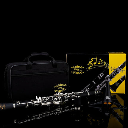 GLY-PBK Ebonite Bb Clarinet – 10 Reeds, Stand, Case, Cleaning Cloth & Accessories