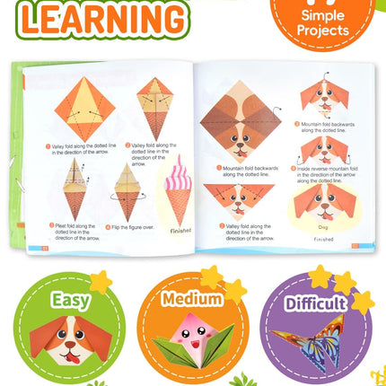 98-Piece Origami Kit for Kids, 47 Patterns, 49-Page Guide, DIY Craft Ages 5+