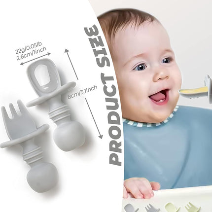 4-Pc Baby Spoon & Fork Set – Silicone Self-Feeding Utensils 6M+ with Cases