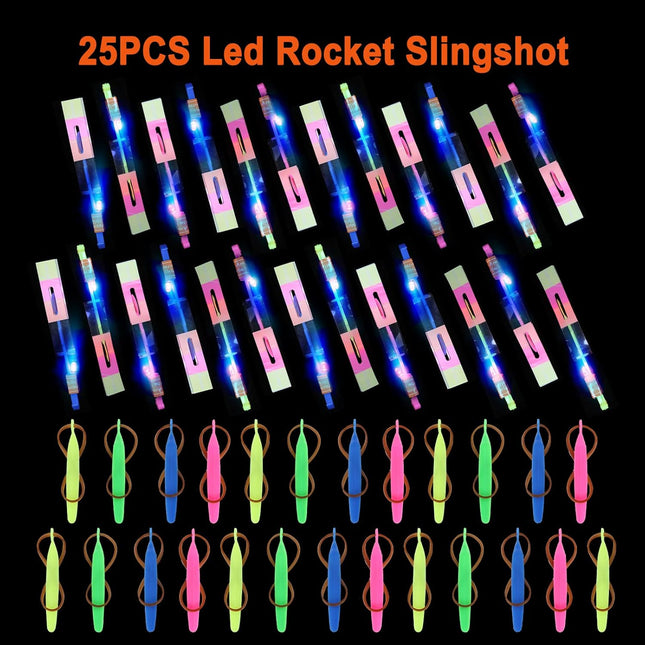 25 Sets LED Flying Toys with Slingshot Glow Helicopter Party Favors Kids