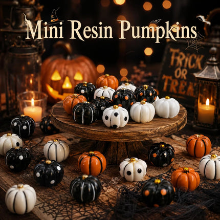 60-Piece Mini Resin Pumpkins with Box, Orange Black White Tabletop Fall Decor