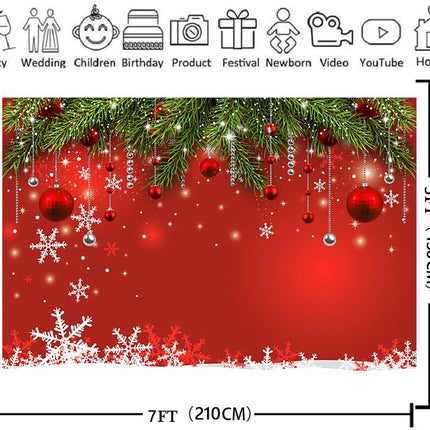 Glitter Red Christmas Snowflake Backdrop 7x5ft – Xmas Party & Photo Decor
