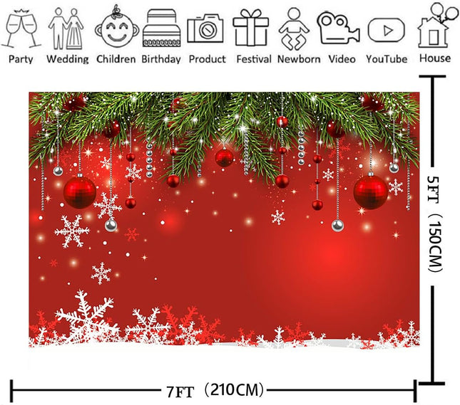 Glitter Red Christmas Snowflake Backdrop 7x5ft – Xmas Party & Photo Decor