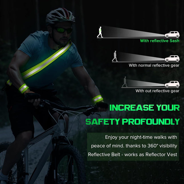 Reflective Safety Sash with 2 Armbands, Adjustable High Visibility Gear for Night Walking