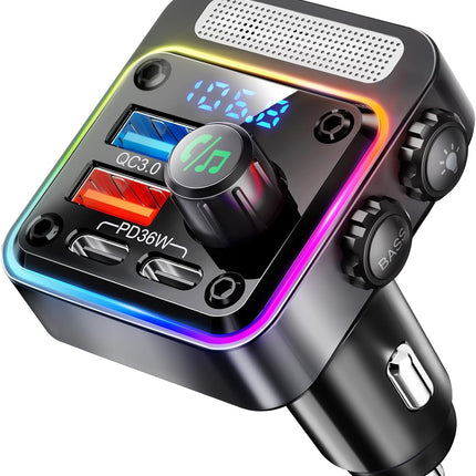 54W Car Adapter with FM Radio Transmitter, Fast Charging & Deep Bass