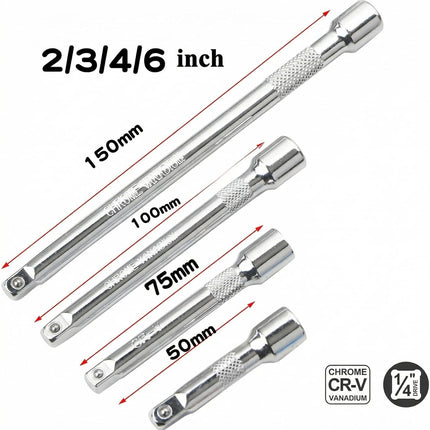 4 Pcs 1/4 Inch Drive Socket Extension Set CR-V Steel 2–6 Inch Ratchet Bars