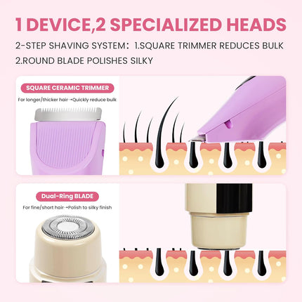 2 in 1 Electric Bikini Trimmer Women IPX7 Waterproof Shaver LED Display Razor