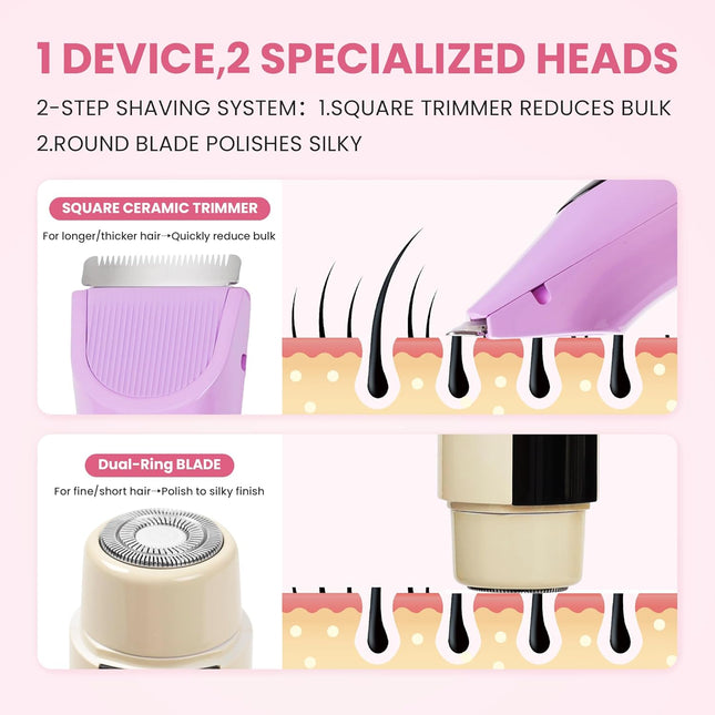 2 in 1 Electric Bikini Trimmer Women IPX7 Waterproof Shaver LED Display Razor