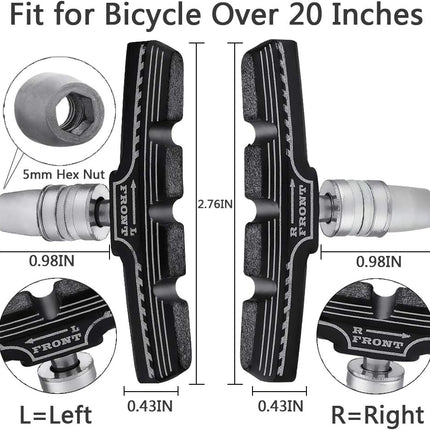 4PCS Premium Bike V-Brake Pads, Mountain Bicycle Brake Blocks with Hex Wrench