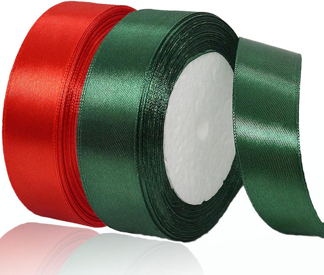 Christmas Satin Ribbon Red and Green 1 Inch 50 Yards Gift Wrapping and Decor