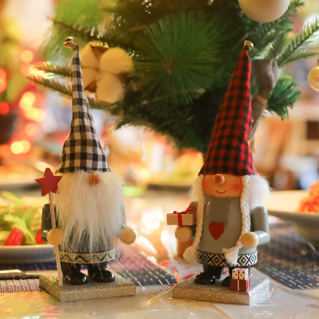 2 Set Handmade Wooden Nutcracker & Plush Gnome – Scandinavian Christmas Decor
