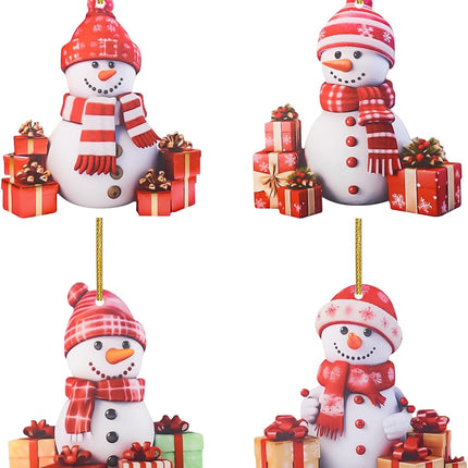 4 Pack Cute Snowman Hanging Ornaments – Acrylic Xmas Decor for Tree & Wreath