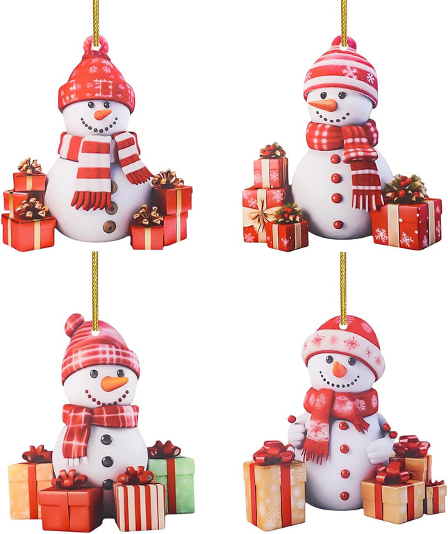 4 Pack Cute Snowman Hanging Ornaments – Acrylic Xmas Decor for Tree & Wreath