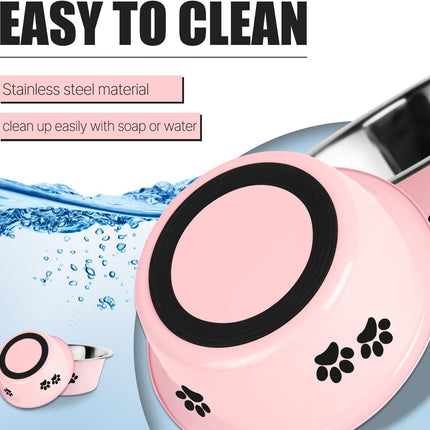 3.6 Cup Stainless Steel Dog Bowl – Skid-Proof, Spill-Resistant, Insulated for All Breeds (Pink)