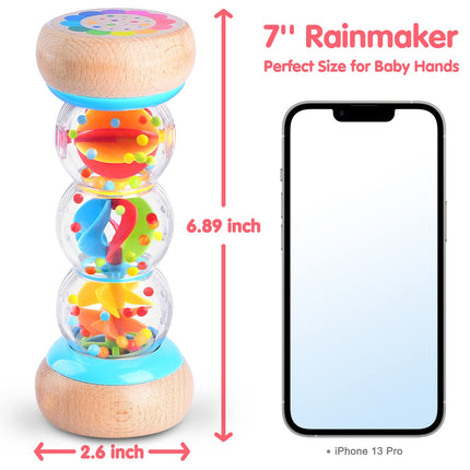 Montessori Wooden Rain Stick Toy, Baby Rattle Shaker Sensory Musical Toy