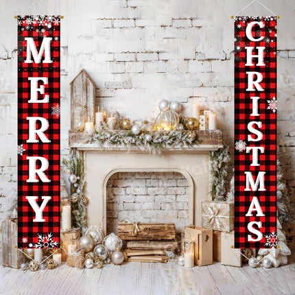 Christmas Outdoor Yard Sign Set – Buffalo Plaid Merry Christmas Door Banner