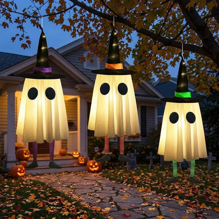 3-Piece Halloween Ghost Decor Witch Hats, Cute Spooky Indoor Outdoor Decorations