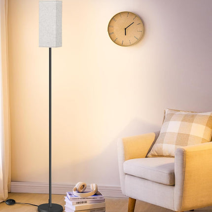 64.6" Modern Floor Lamp with Foot Switch Minimalist Standing Lamp Black Beige