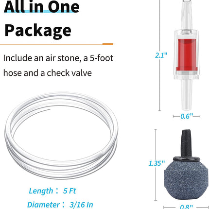2W Quiet Aquarium Air Pump 30 GPH with Air Stone, Sponge Filter and Accessories