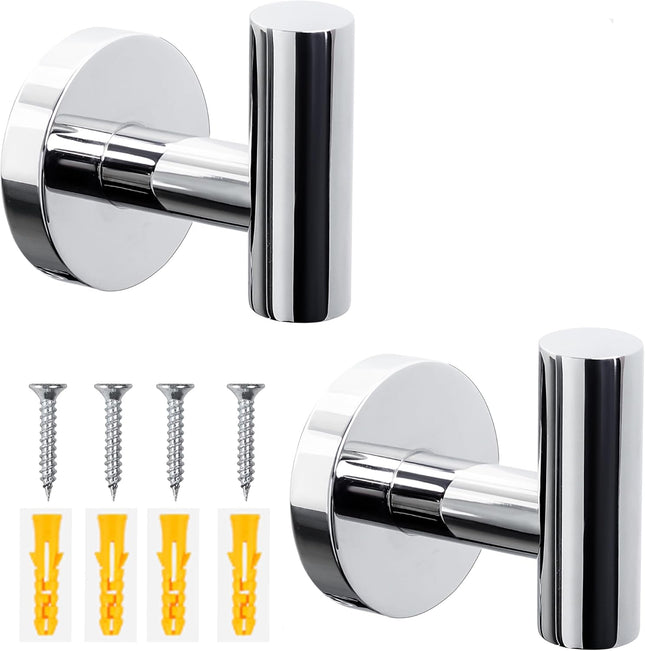 2PCS Chrome Towel Hooks – Wall Mount Heavy Duty Hooks for Shower, Kitchen & Hotel Use