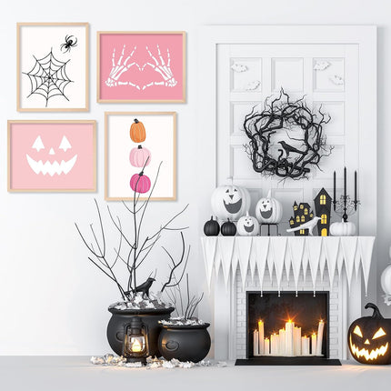 12-Piece Pink Halloween Wall Art Prints 11x14in, Ghost Pumpkin Boo Posters Unframed