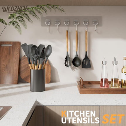 12-Piece Silicone Cooking Utensil Set – Heat-Resistant Kitchen Tools Gray