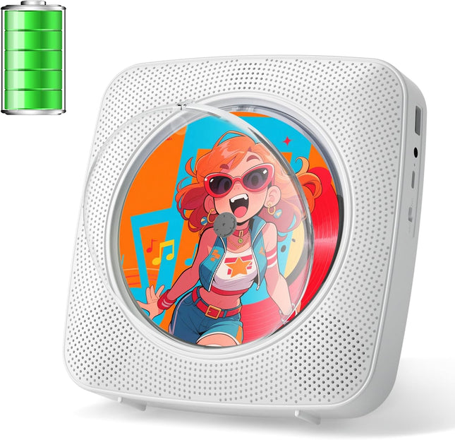 Portable CD Player with Bluetooth, Dual Speakers, Rechargeable 1800mAh