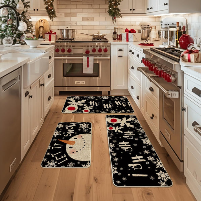 Snowman & Deer Christmas Kitchen Mats Set – Let It Snow Winter Rugs