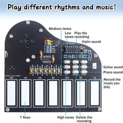 DIY 7-Key Electronic Piano Kit, Soldering STEM Learning Toy for Kids & Teens