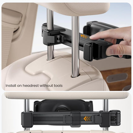 Car Headrest Tablet Holder – Lockable, 3-in-1 Extension Arm for 4.7-13” Tablets