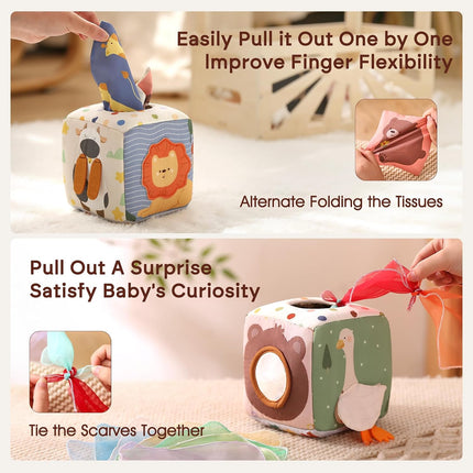 Baby Tissue Box Toy 6-18 Months Montessori Sensory Toy Crinkle Tissues Fine Motor