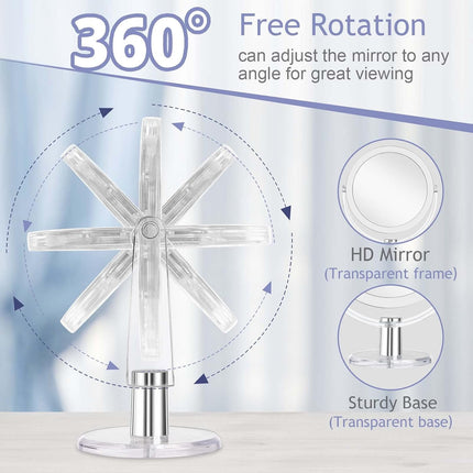 6.25" Vanity Makeup Mirror, Double-Sided 1X/15X Magnifying, 360° Swivel Stand Mirror