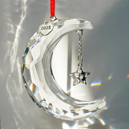 2025 Clear Crystal Christmas Moon Ornament, Elegant Hanging Moon Decoration